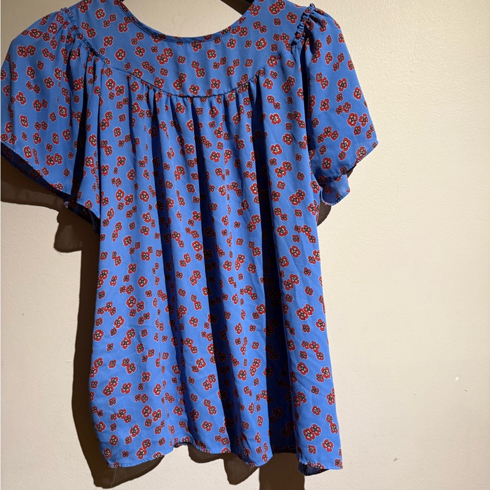 LOFT Blue Rayon Floral Blouse - Women's - Picture 2 of 9